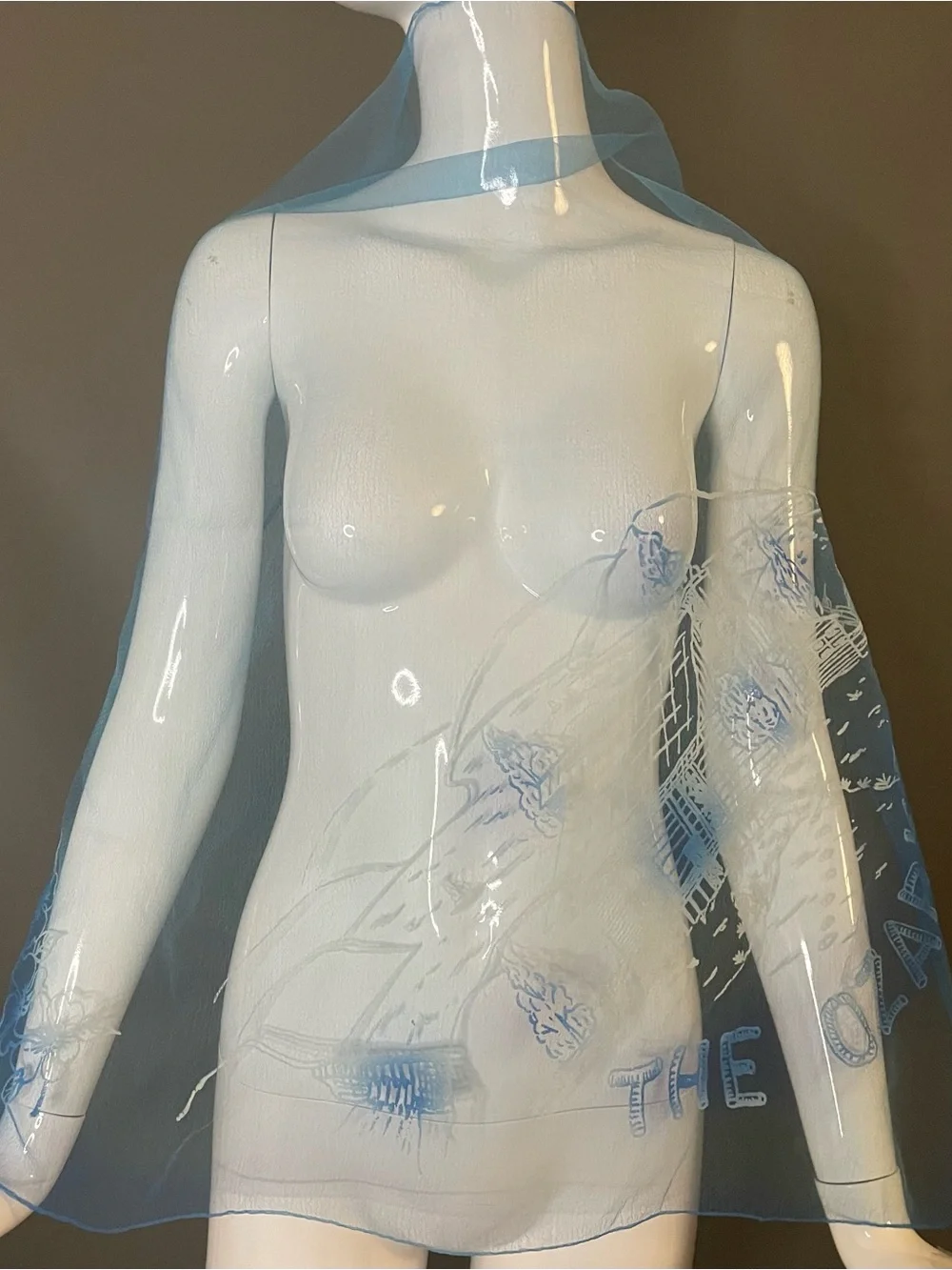 Lovely Vintage 50s Sheer Blue The Ozarks Souvenir Scarf 29 In Mint Condition
